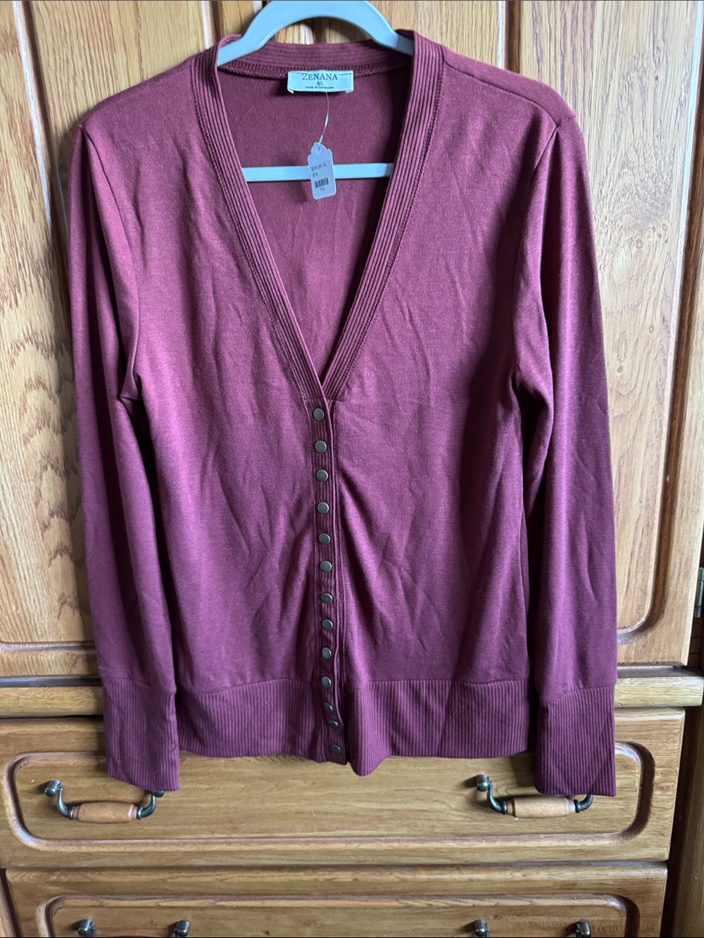 Zenana Outfitters Burgundy Button-Down V-Neck Cardigan